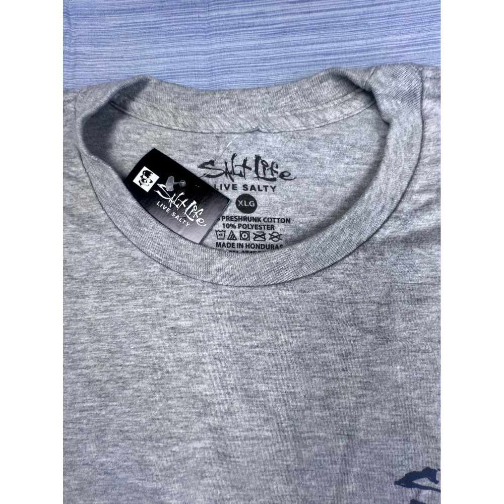Salt Life Mens XL Gray Graphic Pocket T-Shirt Cracking Claws Blue Crab Beer Tee